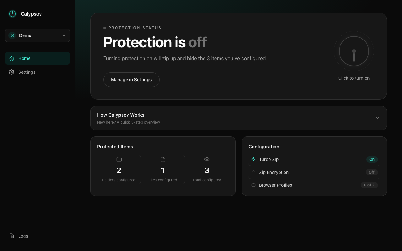 Calypsov home screen